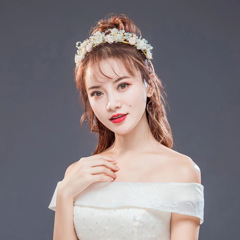 Zelta ziedu tiāras galvas lentes Pērļu kristāla līgavu matu aksesuāri sievietēm kāzu matu lentes roku darbs galvassegu matu rotājumi