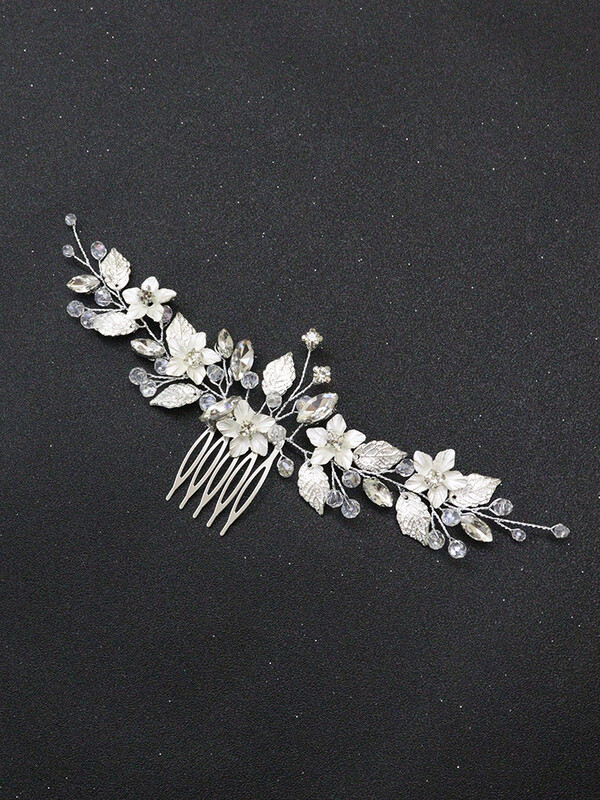 Ezüst virágos menyasszonyi fejdísz Leveles fejpántok Strasszkő Női Hajdíszek Esküvői Menyasszonyi Haj Kiegészítők Haj Szőlő Hajfésű