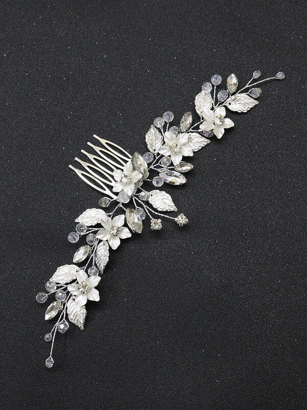 Ezüst virágos menyasszonyi fejdísz Leveles fejpántok Strasszkő Női Hajdíszek Esküvői Menyasszonyi Haj Kiegészítők Haj Szőlő Hajfésű