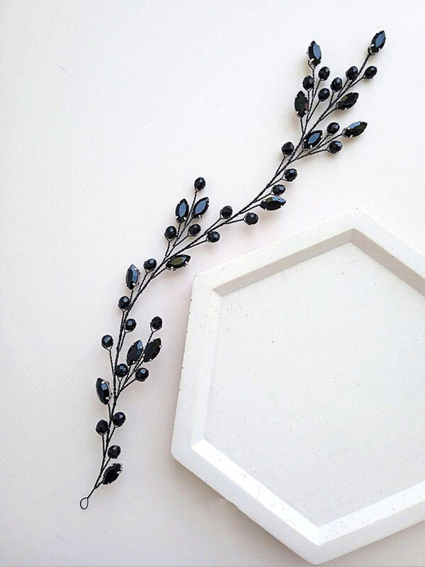 Bentiță cu strasuri negre Accesorii pentru păr de nuntă pentru invitată de mireasă Coșură de păr prietenă Vine de păr pentru bijuterii pentru cap de petrecere