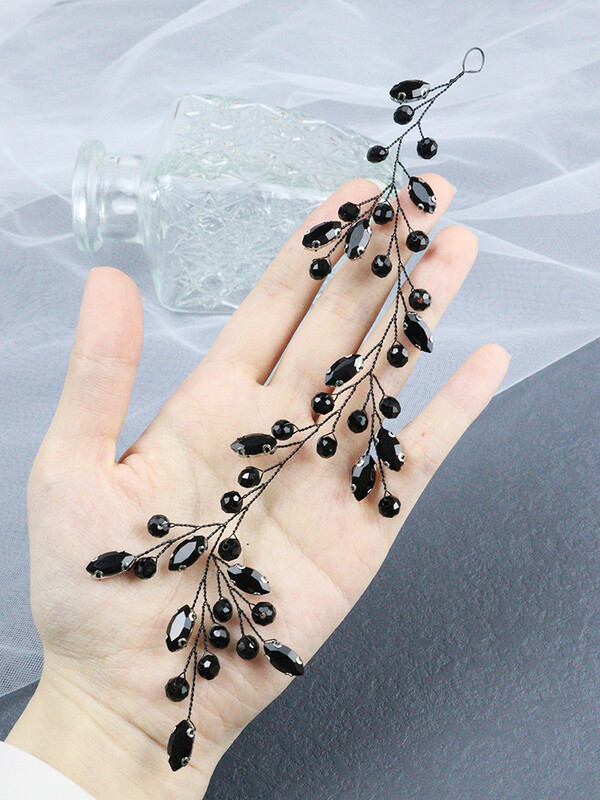 Bentiță cu strasuri negre Accesorii pentru păr de nuntă pentru invitată de mireasă Coșură de păr prietenă Vine de păr pentru bijuterii pentru cap de petrecere