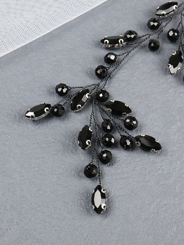 Bentiță cu strasuri negre Accesorii pentru păr de nuntă pentru invitată de mireasă Coșură de păr prietenă Vine de păr pentru bijuterii pentru cap de petrecere