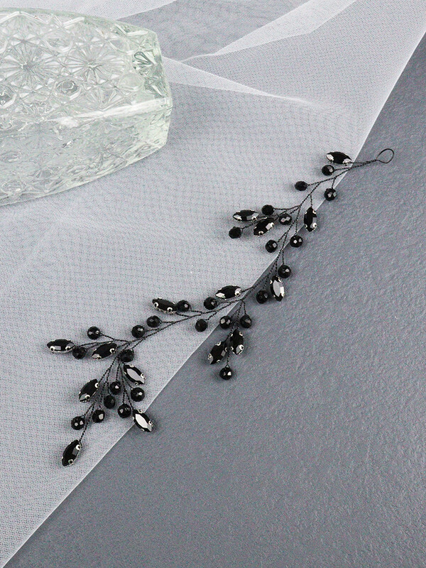 Bentiță cu strasuri negre Accesorii pentru păr de nuntă pentru invitată de mireasă Coșură de păr prietenă Vine de păr pentru bijuterii pentru cap de petrecere