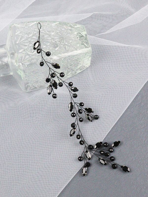 Bentiță cu strasuri negre Accesorii pentru păr de nuntă pentru invitată de mireasă Coșură de păr prietenă Vine de păr pentru bijuterii pentru cap de petrecere