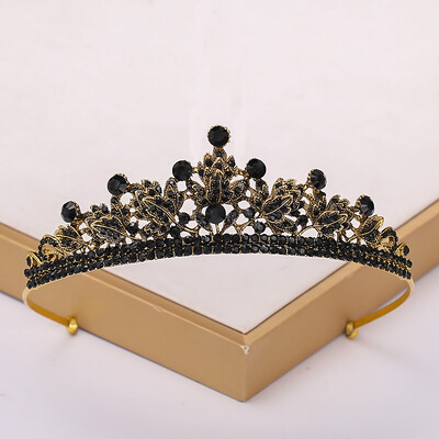 Baroc Vintage Negru Tiara Si Coroane Cristal Strass Nunta Accesorii Păr Regina Printesa Coroana Mai mult Design Cap Bijuterii