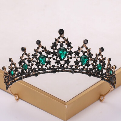 Baroc Vintage Negru Tiara Si Coroane Cristal Strass Nunta Accesorii Păr Regina Printesa Coroana Mai mult Design Cap Bijuterii