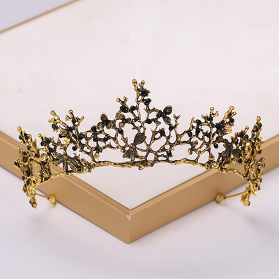 Baroc Vintage Negru Tiara Si Coroane Cristal Strass Nunta Accesorii Păr Regina Printesa Coroana Mai mult Design Cap Bijuterii