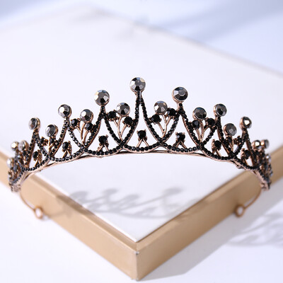 Baroc Vintage Negru Tiara Si Coroane Cristal Strass Nunta Accesorii Păr Regina Printesa Coroana Mai mult Design Cap Bijuterii