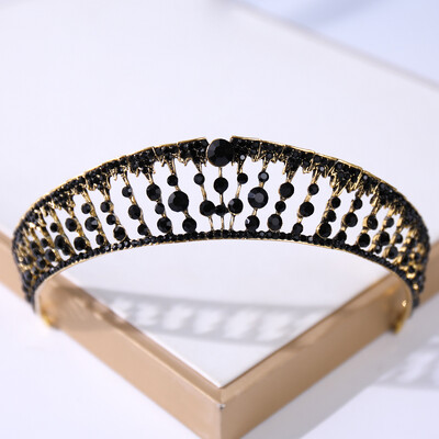 Baroc Vintage Negru Tiara Si Coroane Cristal Strass Nunta Accesorii Păr Regina Printesa Coroana Mai mult Design Cap Bijuterii