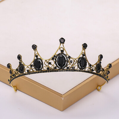 Baroc Vintage Negru Tiara Si Coroane Cristal Strass Nunta Accesorii Păr Regina Printesa Coroana Mai mult Design Cap Bijuterii