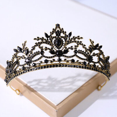 Baroc Vintage Negru Tiara Si Coroane Cristal Strass Nunta Accesorii Păr Regina Printesa Coroana Mai mult Design Cap Bijuterii
