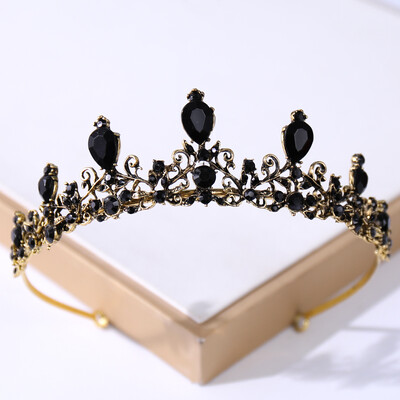 Baroc Vintage Negru Tiara Si Coroane Cristal Strass Nunta Accesorii Păr Regina Printesa Coroana Mai mult Design Cap Bijuterii