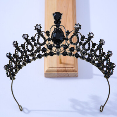 Baroc Vintage Negru Tiara Si Coroane Cristal Strass Nunta Accesorii Păr Regina Printesa Coroana Mai mult Design Cap Bijuterii