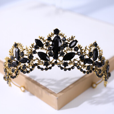 Baroc Vintage Negru Tiara Si Coroane Cristal Strass Nunta Accesorii Păr Regina Printesa Coroana Mai mult Design Cap Bijuterii