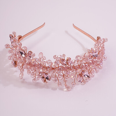 Nunta lucrata manual Mireasa de lux Aur Roz Strasuri Diademi si Coroane Bentita de mireasa Costum Accesorii pentru par pentru femei