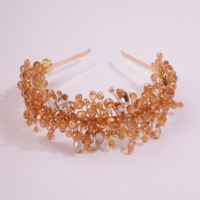Nunta lucrata manual Mireasa de lux Aur Roz Strasuri Diademi si Coroane Bentita de mireasa Costum Accesorii pentru par pentru femei