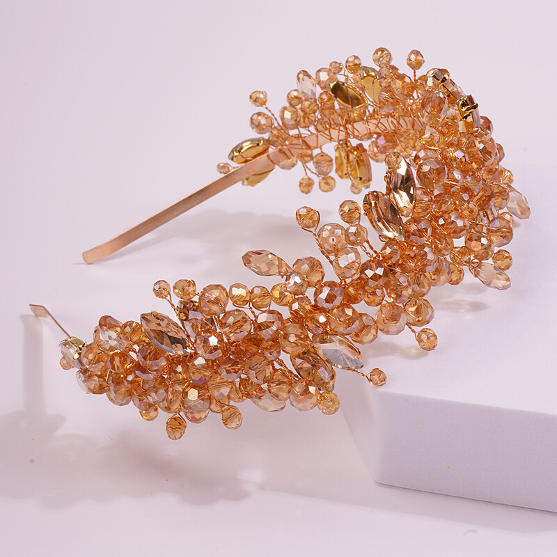 Nunta lucrata manual Mireasa de lux Aur Roz Strasuri Diademi si Coroane Bentita de mireasa Costum Accesorii pentru par pentru femei