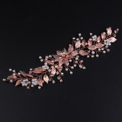 Frunze de aur Cristal Perle Mireasă Bentiță Strasuri Ornamente pentru Păr Femei Cabine Decor Floral Accesorii pentru păr de nuntă