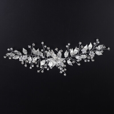 Frunze de aur Cristal Perle Mireasă Bentiță Strasuri Ornamente pentru Păr Femei Cabine Decor Floral Accesorii pentru păr de nuntă