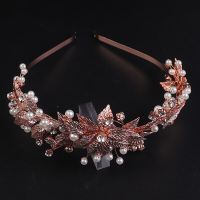 Frunze de aur Cristal Perle Mireasă Bentiță Strasuri Ornamente pentru Păr Femei Cabine Decor Floral Accesorii pentru păr de nuntă