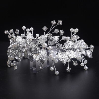 Frunze de aur Cristal Perle Mireasă Bentiță Strasuri Ornamente pentru Păr Femei Cabine Decor Floral Accesorii pentru păr de nuntă