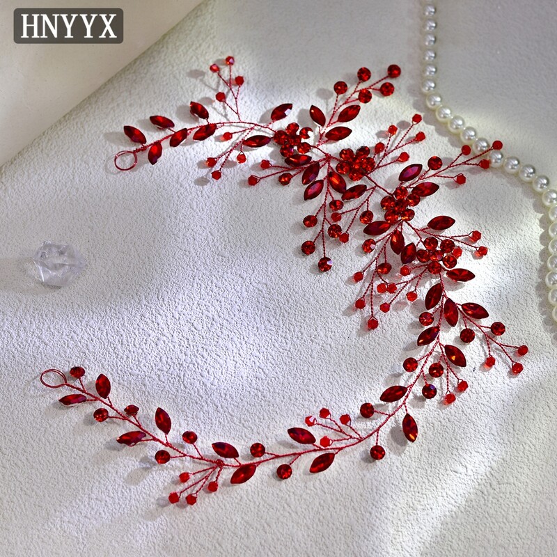 HNYYX Sarkans Rhinestone Galvassegas Līgavas Kāzu Matu Aksesuāri Mirdzoši Kristāla ziedu galvassegas Sieviešu rotaslietas Tiāra A225