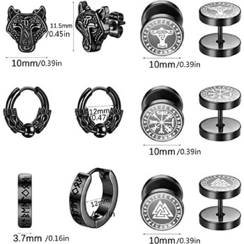 6 чифта комплект 18G кръгли обеци с викингска руна за жени, мъже, 316L неръждаема стомана, хрущял, трагус, спирала, бижута за пиърсинг