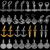 Nordijski Viking Glava vuka Thorov čekić Naušnice Muškarci Žene Nehrđajući čelik Rune Amulet Naušnice Party Club Nakit Poklon