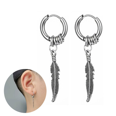 Panka vintage dizaina lapu stīpas auskari sievietēm vīriešiem rotaslietas aksesuāri melni nerūsējošā spalvu auskari Brincos