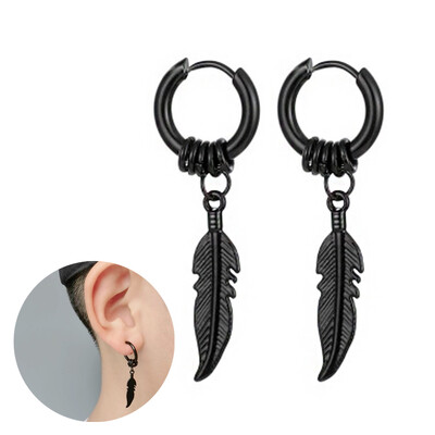 Panka vintage dizaina lapu stīpas auskari sievietēm vīriešiem rotaslietas aksesuāri melni nerūsējošā spalvu auskari Brincos