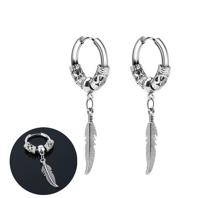 Panka vintage dizaina lapu stīpas auskari sievietēm vīriešiem rotaslietas aksesuāri melni nerūsējošā spalvu auskari Brincos