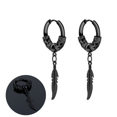 Panka vintage dizaina lapu stīpas auskari sievietēm vīriešiem rotaslietas aksesuāri melni nerūsējošā spalvu auskari Brincos