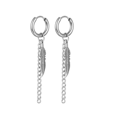 Panka vintage dizaina lapu stīpas auskari sievietēm vīriešiem rotaslietas aksesuāri melni nerūsējošā spalvu auskari Brincos