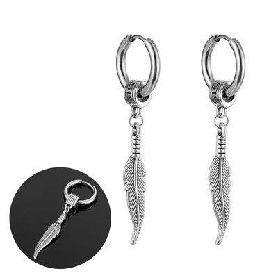 Panka vintage dizaina lapu stīpas auskari sievietēm vīriešiem rotaslietas aksesuāri melni nerūsējošā spalvu auskari Brincos