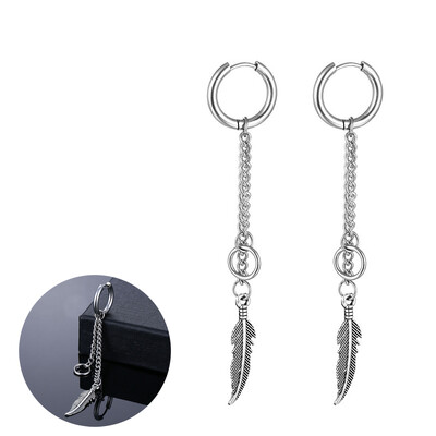 Panka vintage dizaina lapu stīpas auskari sievietēm vīriešiem rotaslietas aksesuāri melni nerūsējošā spalvu auskari Brincos