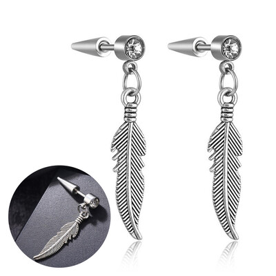 Panka vintage dizaina lapu stīpas auskari sievietēm vīriešiem rotaslietas aksesuāri melni nerūsējošā spalvu auskari Brincos