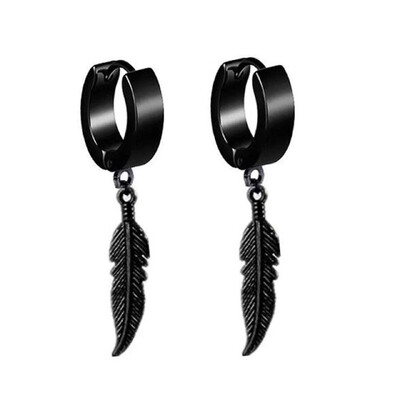 Panka vintage dizaina lapu stīpas auskari sievietēm vīriešiem rotaslietas aksesuāri melni nerūsējošā spalvu auskari Brincos