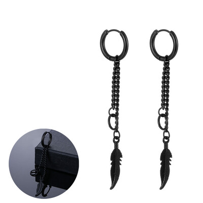 Panka vintage dizaina lapu stīpas auskari sievietēm vīriešiem rotaslietas aksesuāri melni nerūsējošā spalvu auskari Brincos