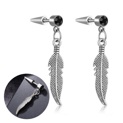 Panka vintage dizaina lapu stīpas auskari sievietēm vīriešiem rotaslietas aksesuāri melni nerūsējošā spalvu auskari Brincos