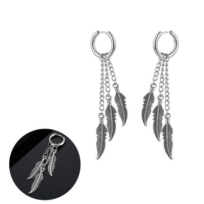 Panka vintage dizaina lapu stīpas auskari sievietēm vīriešiem rotaslietas aksesuāri melni nerūsējošā spalvu auskari Brincos