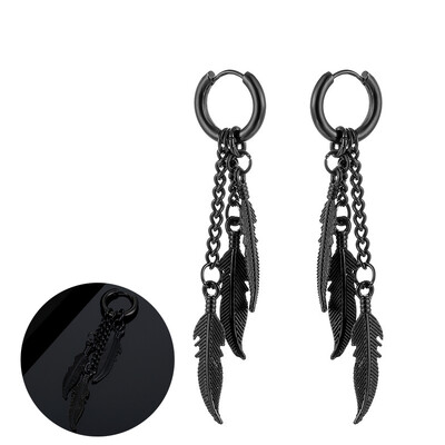 Panka vintage dizaina lapu stīpas auskari sievietēm vīriešiem rotaslietas aksesuāri melni nerūsējošā spalvu auskari Brincos