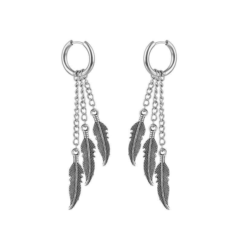 Panka vintage dizaina lapu stīpas auskari sievietēm vīriešiem rotaslietas aksesuāri melni nerūsējošā spalvu auskari Brincos