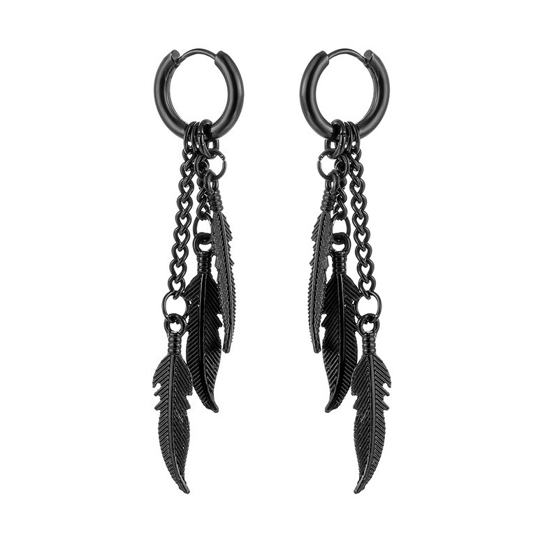 Panka vintage dizaina lapu stīpas auskari sievietēm vīriešiem rotaslietas aksesuāri melni nerūsējošā spalvu auskari Brincos