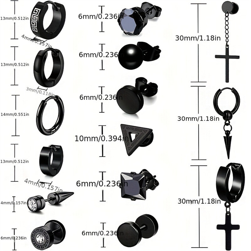 30gab 316L nerūsējošā tērauda krustveida auskaru komplekts vīriešiem sievietēm, Tragus spirālveida auss skrimšļa hipoalerģiskas pīrsinga rotaslietas