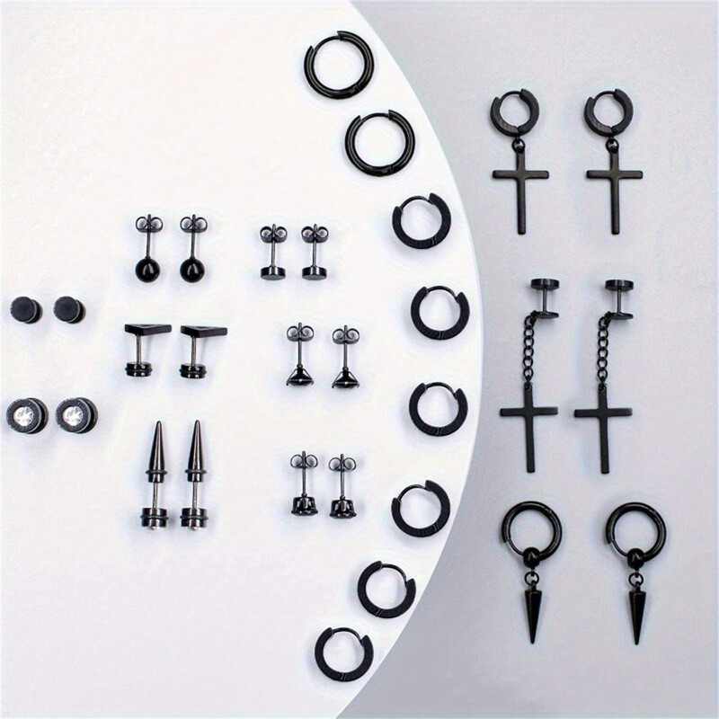 30gab 316L nerūsējošā tērauda krustveida auskaru komplekts vīriešiem sievietēm, Tragus spirālveida auss skrimšļa hipoalerģiskas pīrsinga rotaslietas