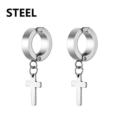 2 db rozsdamentes acél kapocs, nem piercinges női fülbevaló férfiaknak fekete arany színű kereszt gótikus punk rock csepp Pendiente ékszer
