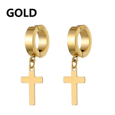 2 db rozsdamentes acél kapocs, nem piercinges női fülbevaló férfiaknak fekete arany színű kereszt gótikus punk rock csepp Pendiente ékszer
