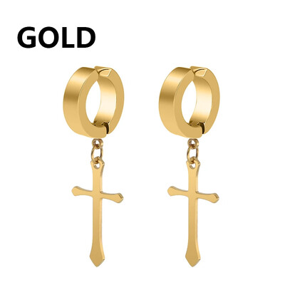 2 db rozsdamentes acél kapocs, nem piercinges női fülbevaló férfiaknak fekete arany színű kereszt gótikus punk rock csepp Pendiente ékszer