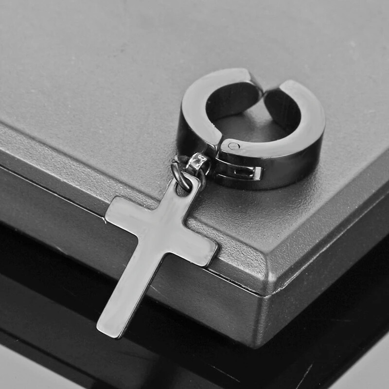 2 db rozsdamentes acél kapocs, nem piercinges női fülbevaló férfiaknak fekete arany színű kereszt gótikus punk rock csepp Pendiente ékszer