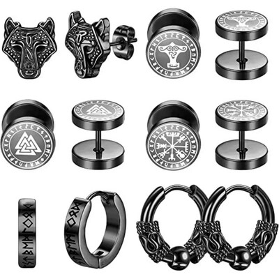 Set de 6 perechi de cercei cu știfturi rotunzi, rune vikinge de 18G, pentru femei, bărbați, din oțel inoxidabil 316L, bijuterii piercing pentru cartilajul tragus Helix